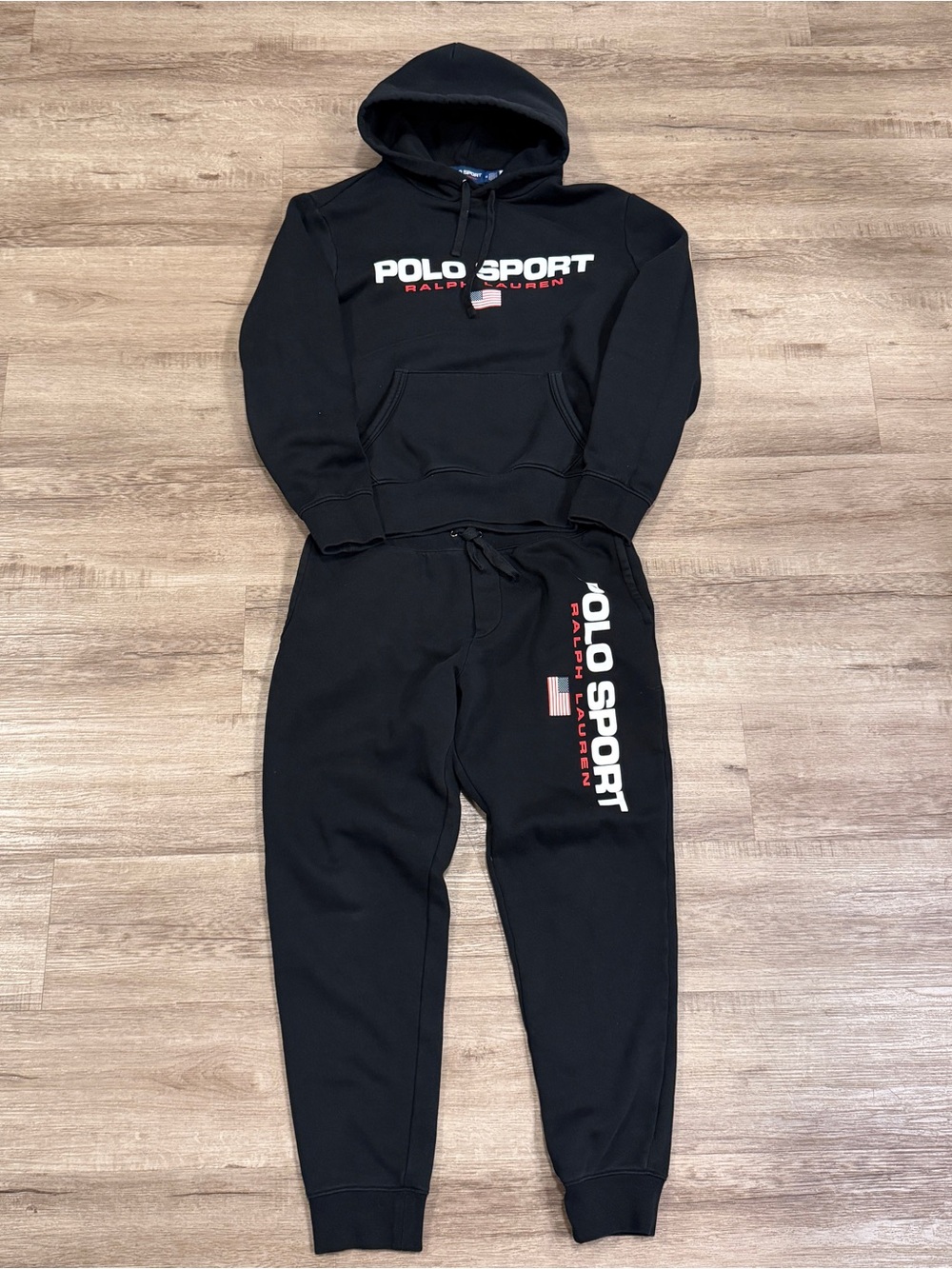 Polo Ralph Lauren Sport Joggers Set Hoodie & Sweatpants Black Spell Out Medium